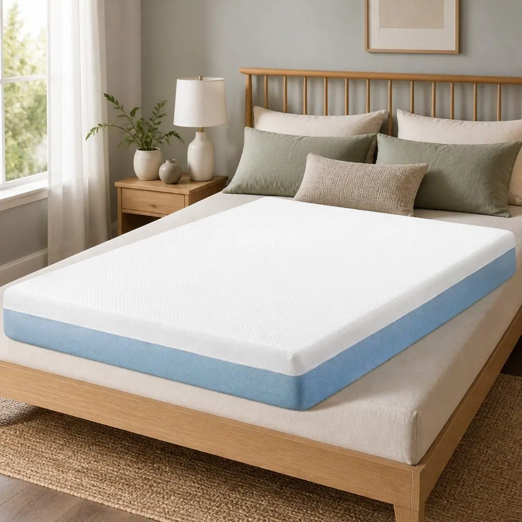 Memory Foam Mattress Double Cooling Gel 22cm Medium Firm White Blue Support Knitted Fabric
