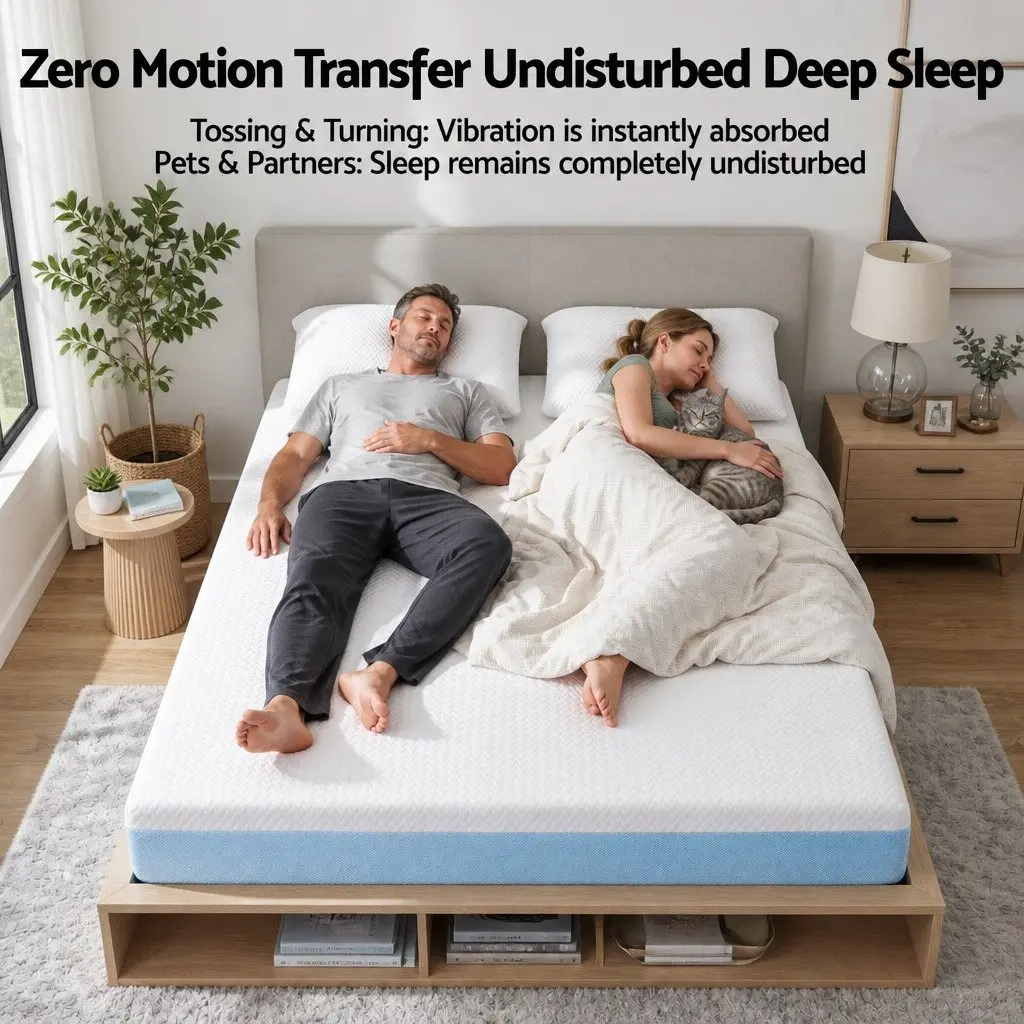 Memory Foam Mattress Topper Queen Size 22cm Medium Firm Cooling Gel White and Blue