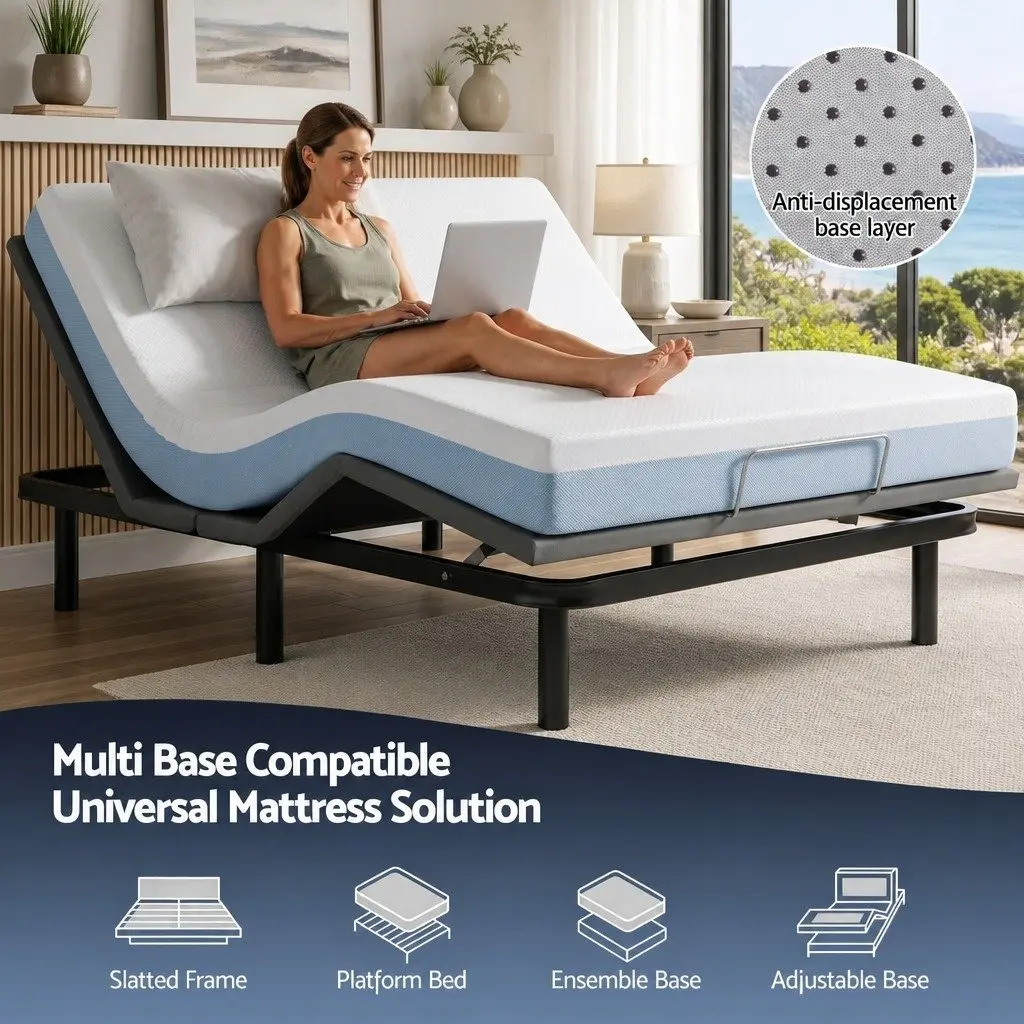 Memory Foam Mattress Topper Queen Size 22cm Medium Firm Cooling Gel White and Blue