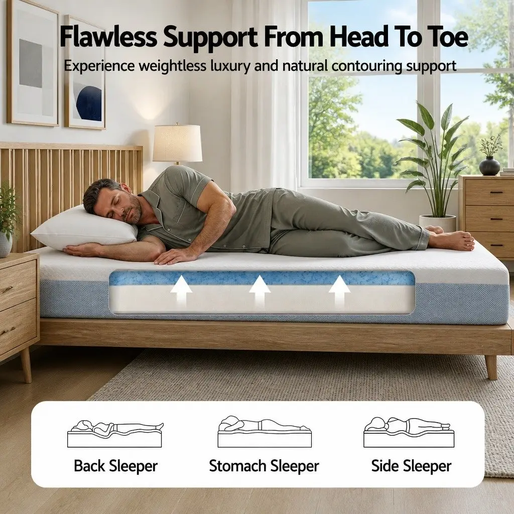 Memory Foam Mattress Cooling Gel Single 22cm Medium Firm White and Blue