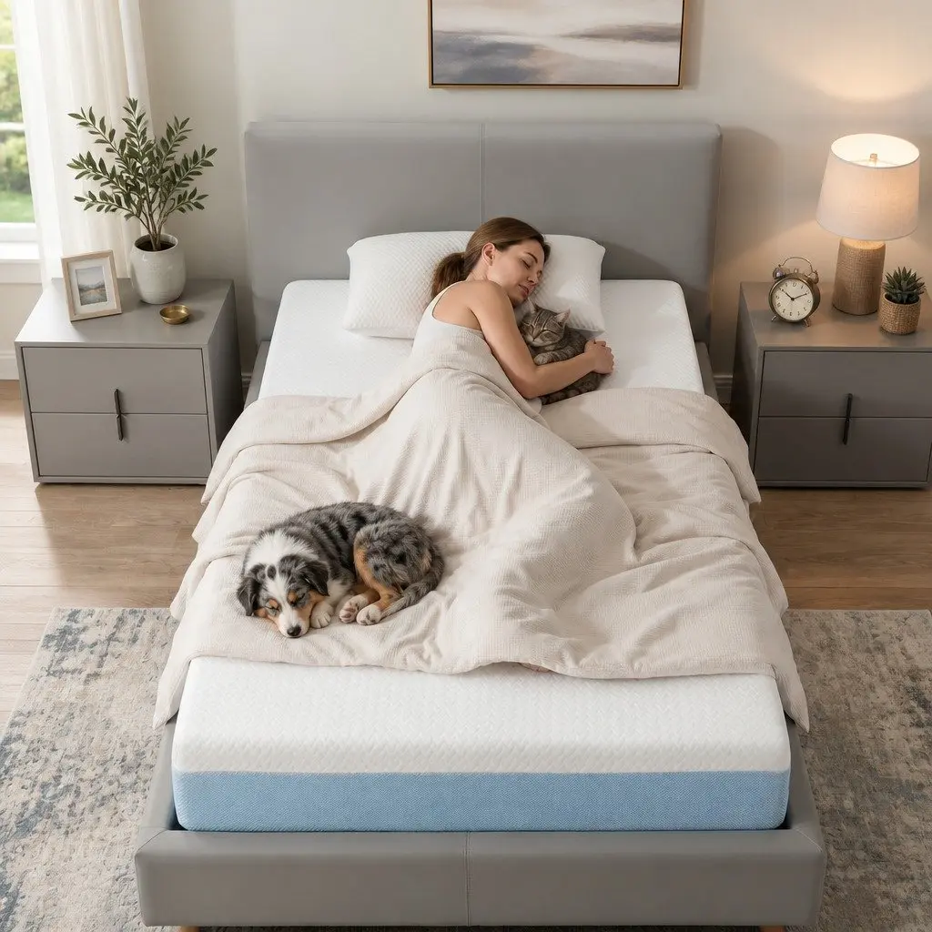 Memory Foam Mattress Cooling Gel Single 22cm Medium Firm White and Blue