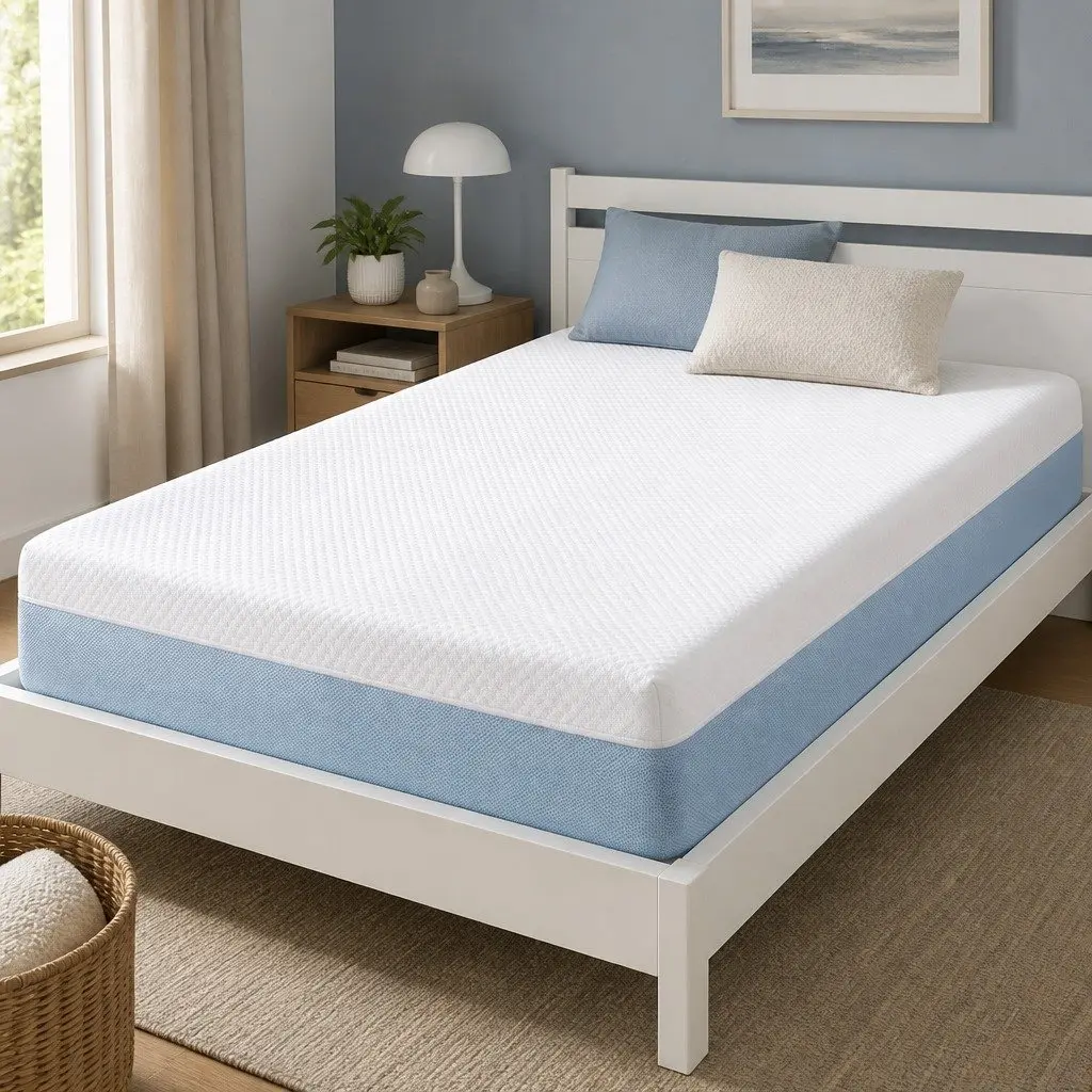 Memory Foam Mattress Cooling Gel Single 22cm Medium Firm White and Blue