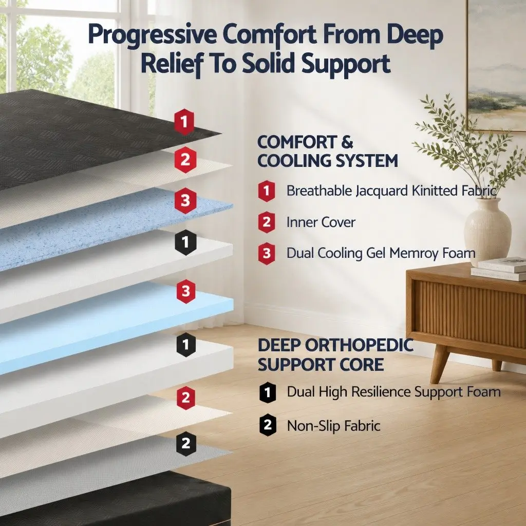Memory Foam Mattress 30cm Dual Gel Cooling King Single Black