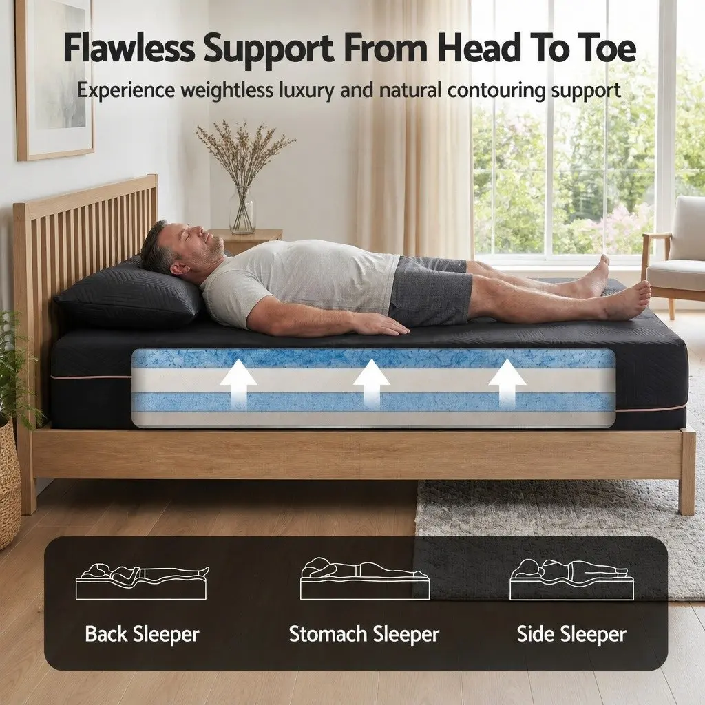 Memory Foam Mattress 30cm Dual Gel Cooling King Single Black