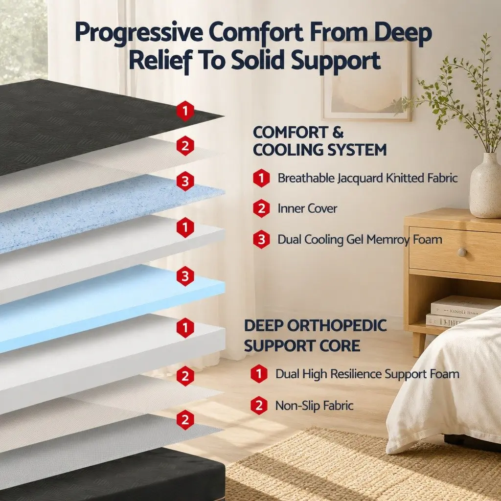 Single Memory Foam Mattress 30cm Gel Infused Medium Firm Black