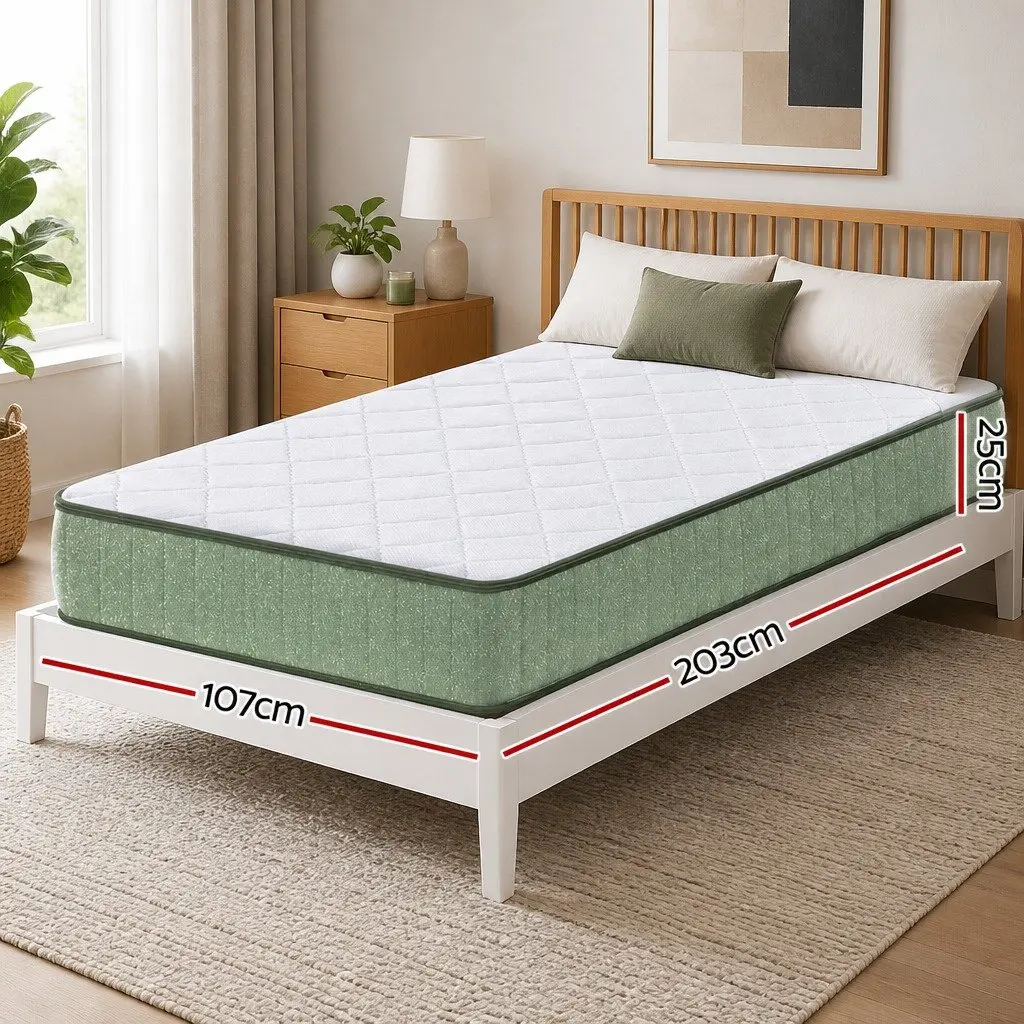 King Single Memory Foam Mattress 25cm Cooling Gel Charcoal Zipped Cover Firm Green and White
