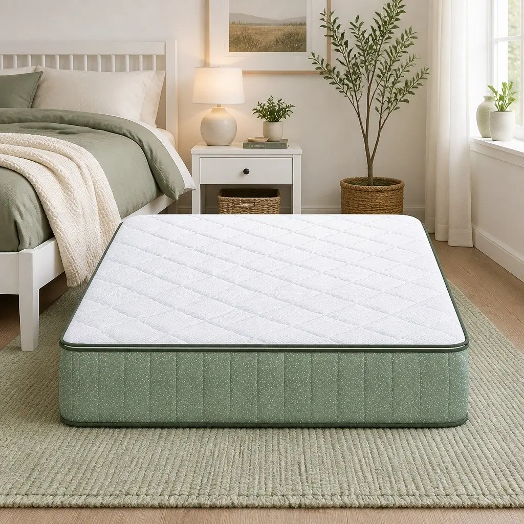 King Single Memory Foam Mattress 25cm Cooling Gel Charcoal Zipped Cover Firm Green and White
