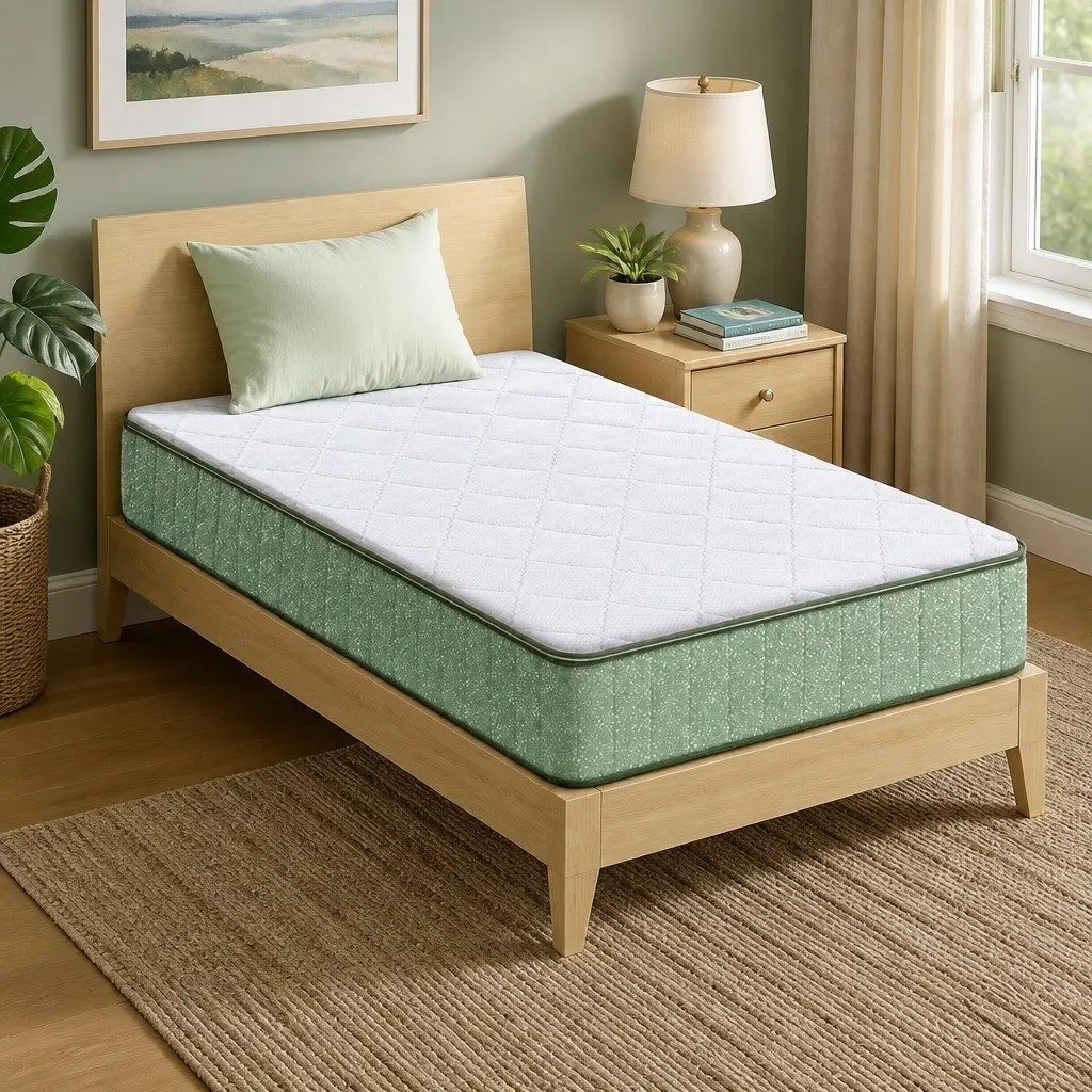 King Single Memory Foam Mattress 25cm Cooling Gel Charcoal Zipped Cover Firm Green and White
