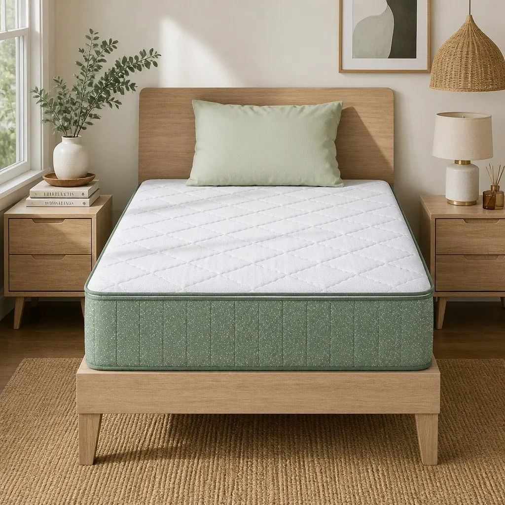 King Single Memory Foam Mattress 25cm Cooling Gel Charcoal Zipped Cover Firm Green and White