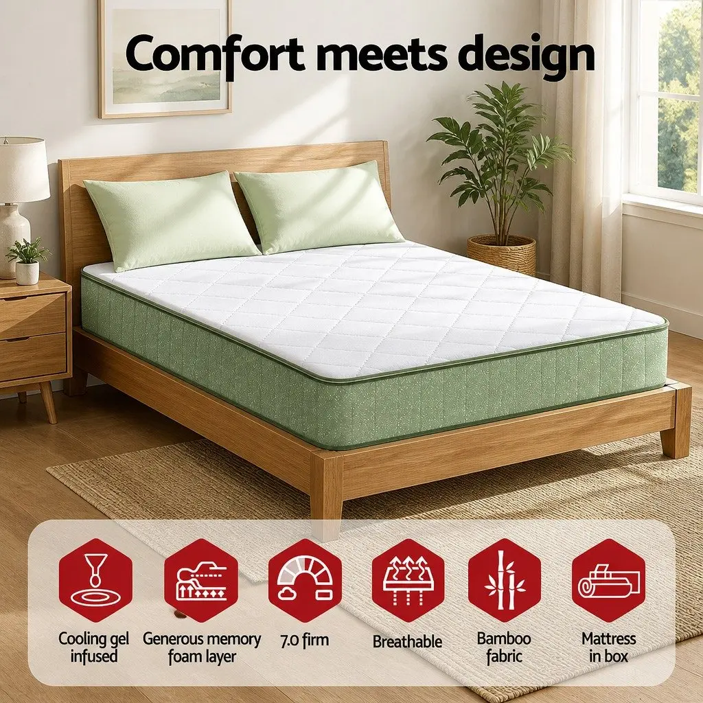 Double Memory Foam Mattress 25cm Gel Infused Charcoal Cooling Bamboo Cover Green