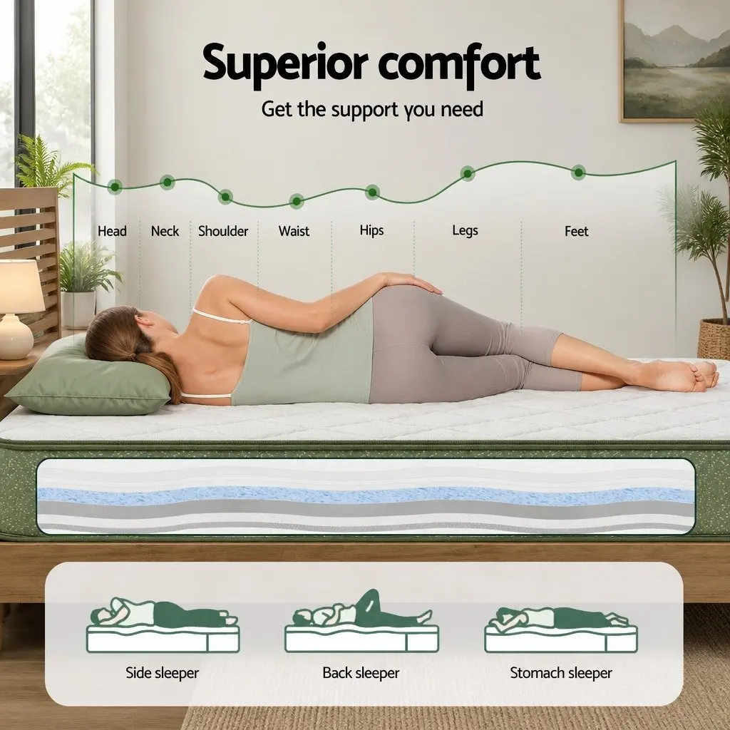 Double Memory Foam Mattress 25cm Gel Infused Charcoal Cooling Bamboo Cover Green