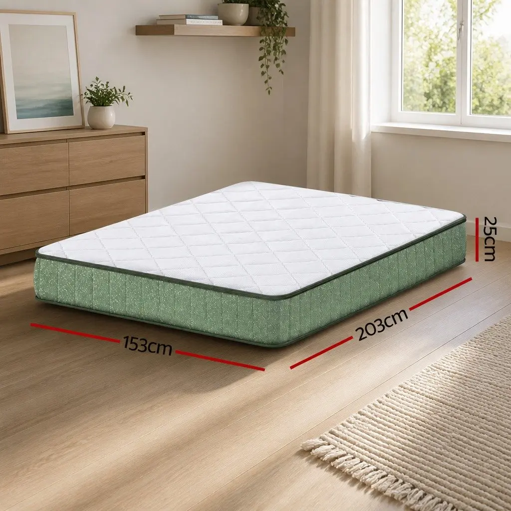 Queen Memory Foam Mattress 25cm Cooling Gel Infused Foam Dual Layer Bamboo Zipped Cover Green and White