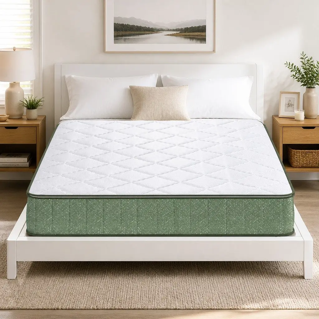 Queen Memory Foam Mattress 25cm Cooling Gel Infused Foam Dual Layer Bamboo Zipped Cover Green and White