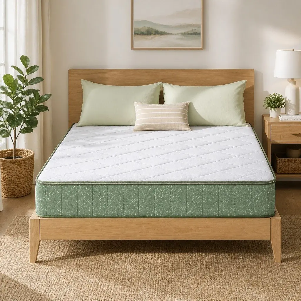 Queen Memory Foam Mattress 25cm Cooling Gel Infused Foam Dual Layer Bamboo Zipped Cover Green and White