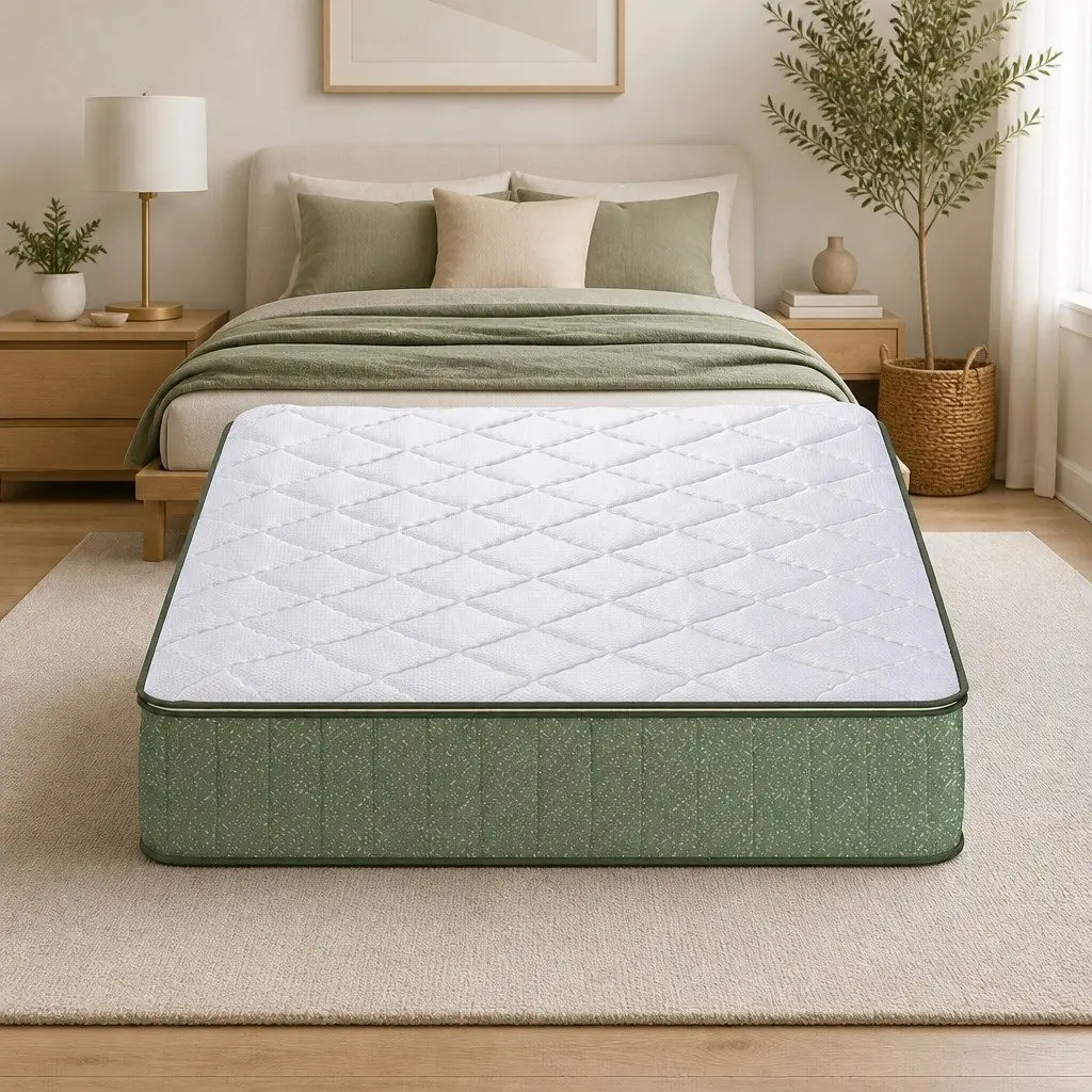 Single Memory Foam Mattress 25cm Cooling Gel Charcoal Zipped Cover Green White Firm Support