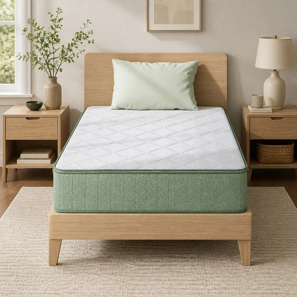 Single Memory Foam Mattress 25cm Cooling Gel Charcoal Zipped Cover Green White Firm Support