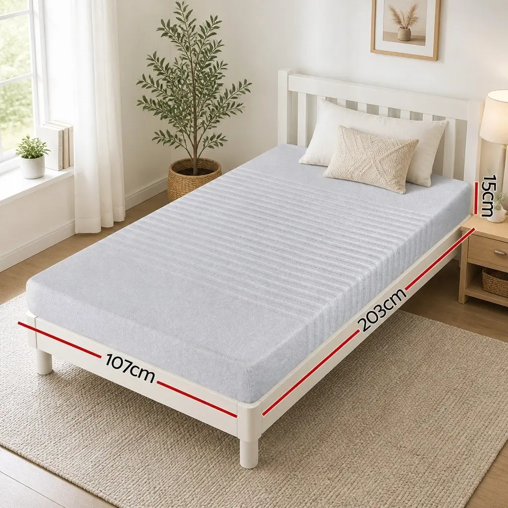 King Single Memory Foam Mattress 15cm Cool Gel 7-Zone Support Bamboo Cover Grey