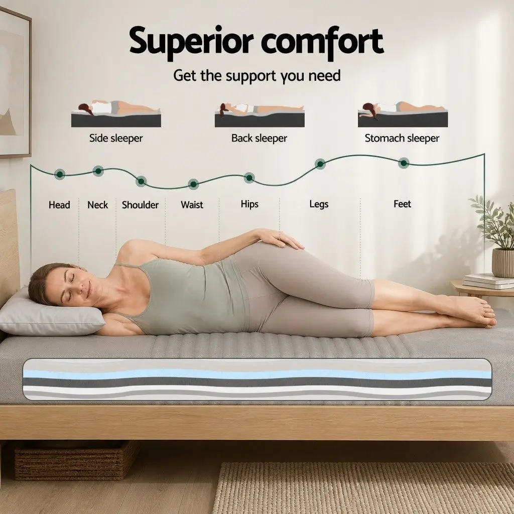 King Single Memory Foam Mattress 15cm Cool Gel 7-Zone Support Bamboo Cover Grey