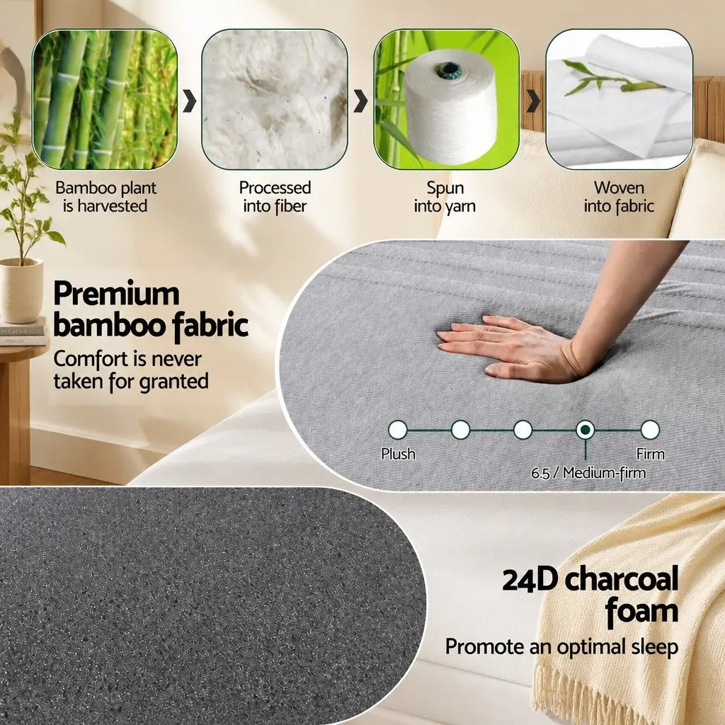 King Single Memory Foam Mattress 15cm Cool Gel 7-Zone Support Bamboo Cover Grey