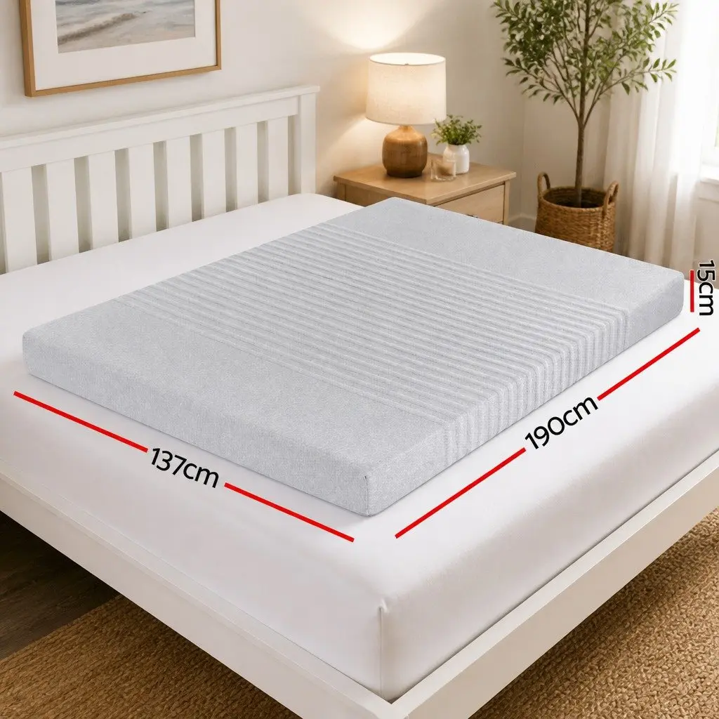 Memory Foam Mattress Double 15cm Charcoal Bamboo Cover 7-Zone Cool Gel Infused Medium Firm Non Spring