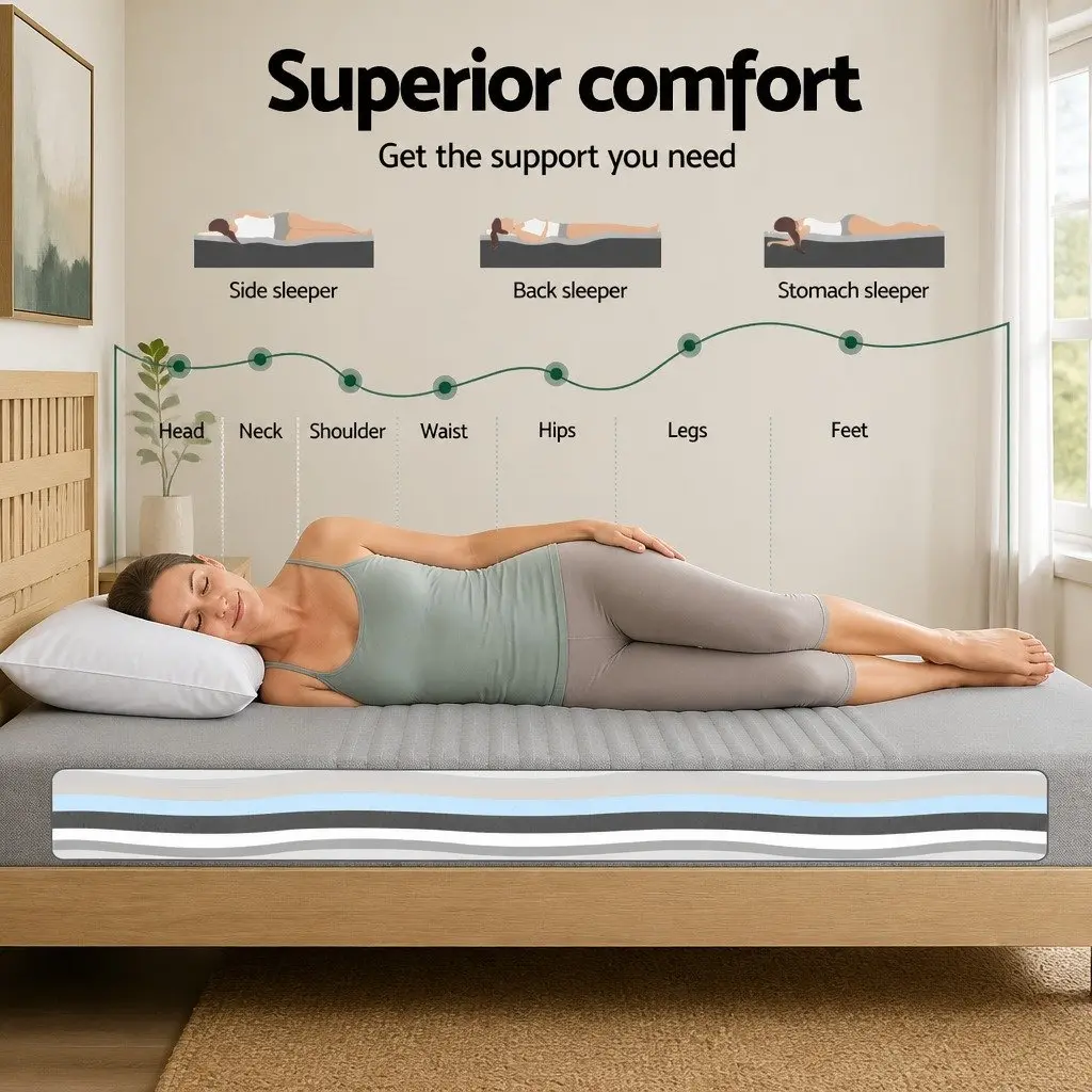 Memory Foam Mattress Double 15cm Charcoal Bamboo Cover 7-Zone Cool Gel Infused Medium Firm Non Spring
