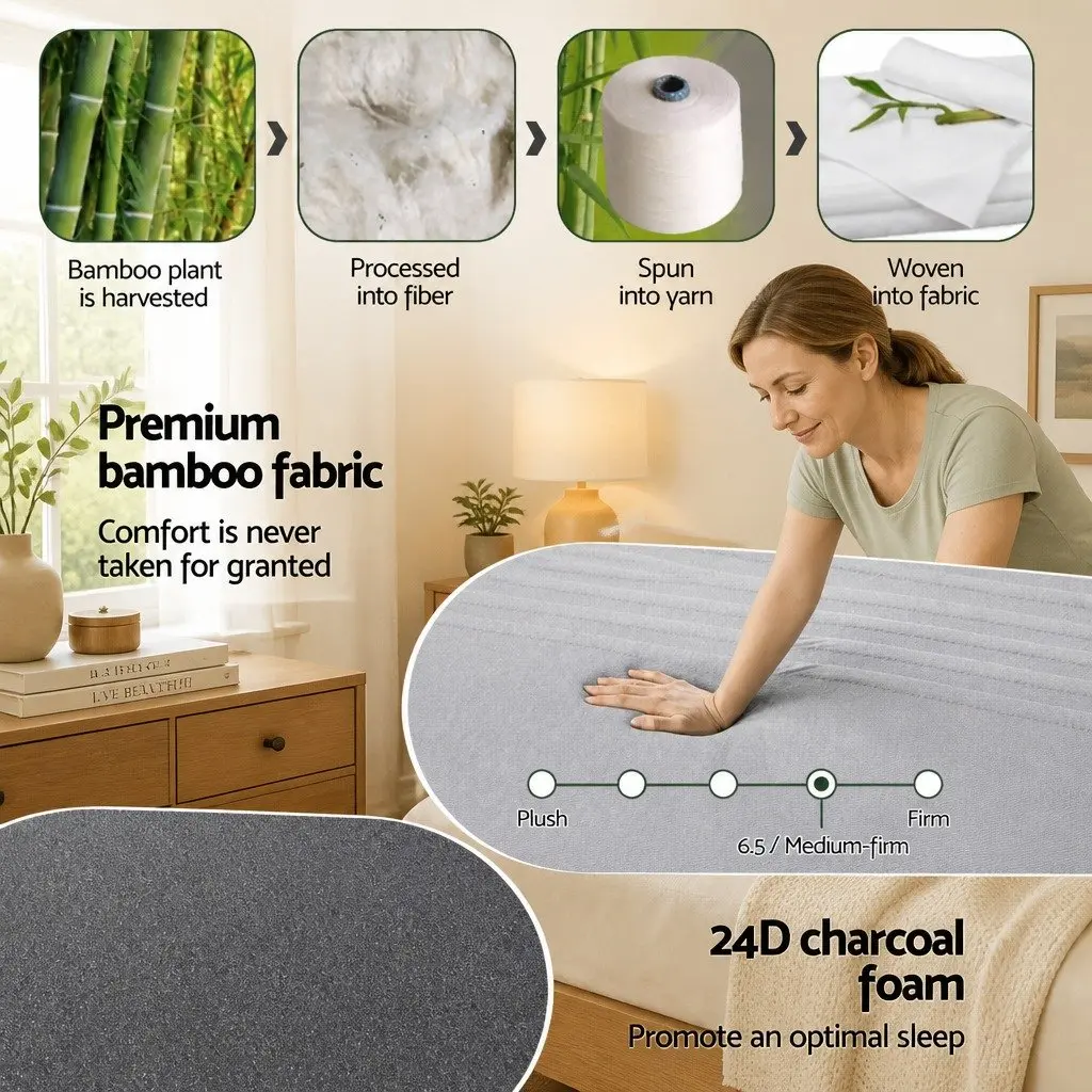 Memory Foam Mattress Double 15cm Charcoal Bamboo Cover 7-Zone Cool Gel Infused Medium Firm Non Spring