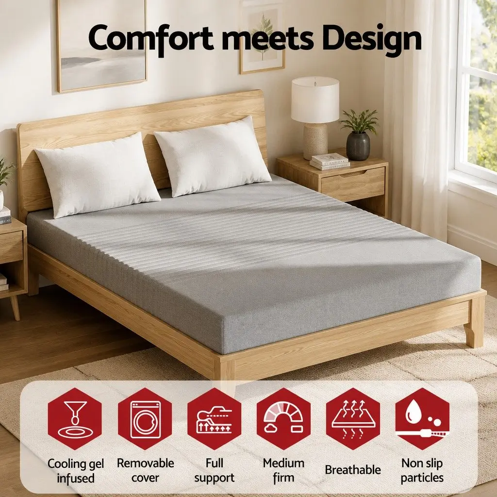 Memory Foam Mattress 15cm Grey Bamboo Cover Cooling Gel 7-Zone Support King Size