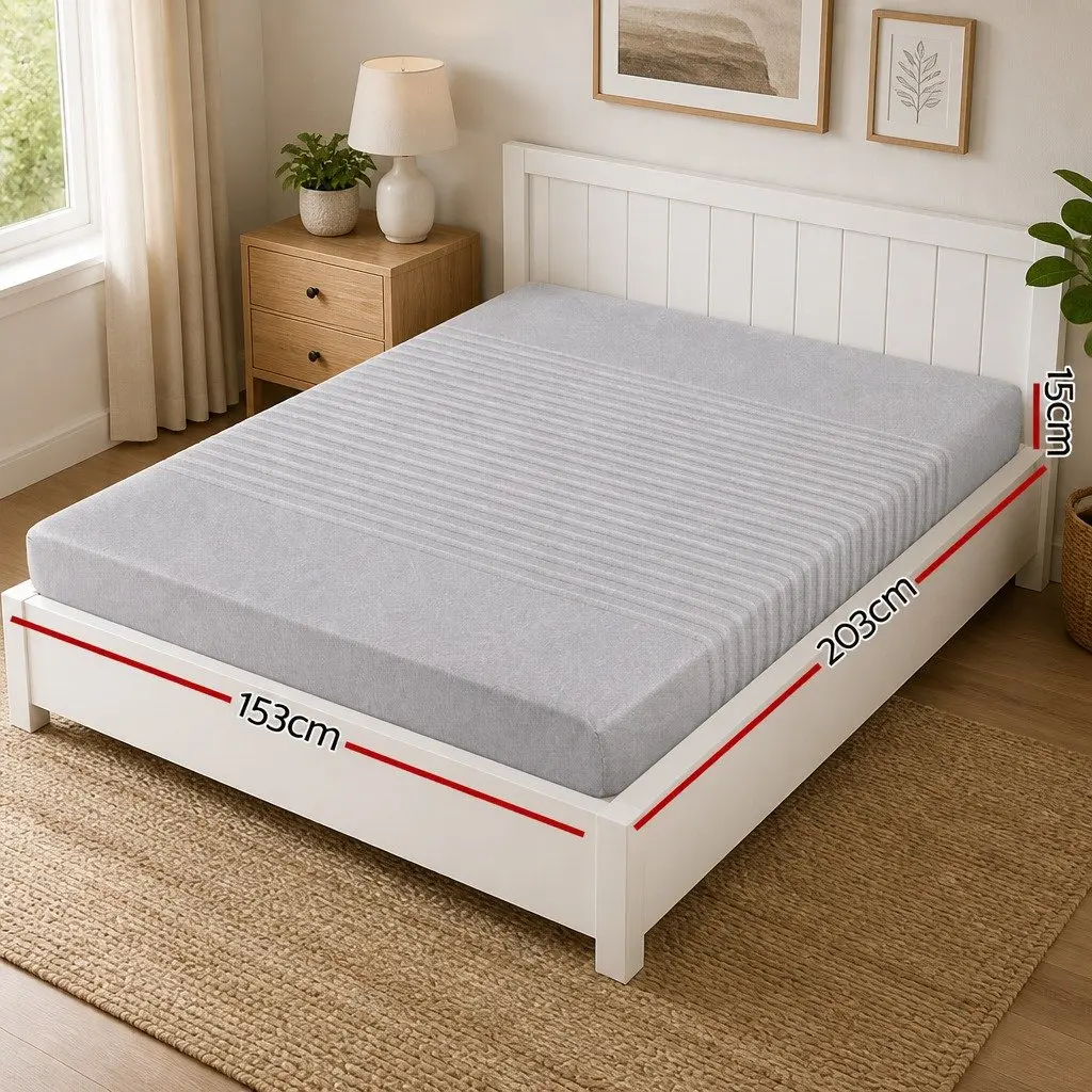 Queen Mattress Medium-Firm 15cm Memory Foam Cooling Gel Infused Bamboo Cover Grey 7-Zone Support