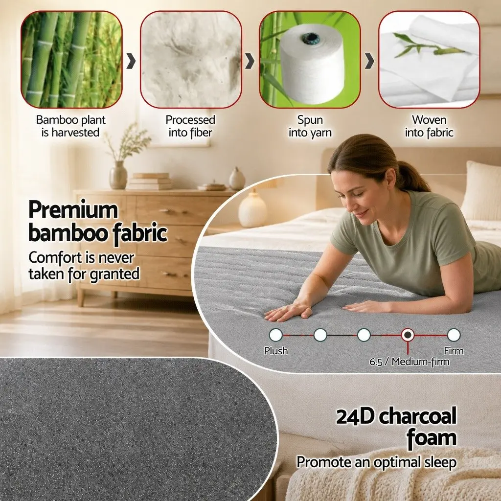 Queen Mattress Medium-Firm 15cm Memory Foam Cooling Gel Infused Bamboo Cover Grey 7-Zone Support