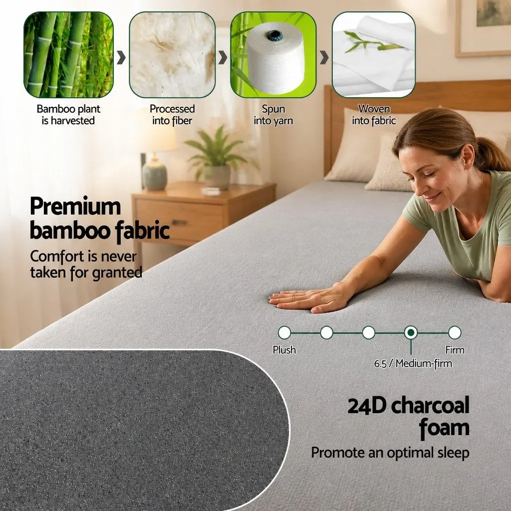 Single Mattress Bamboo Cover Grey 15cm Cool Gel Memory Foam 7 Zone Support Medium Firm