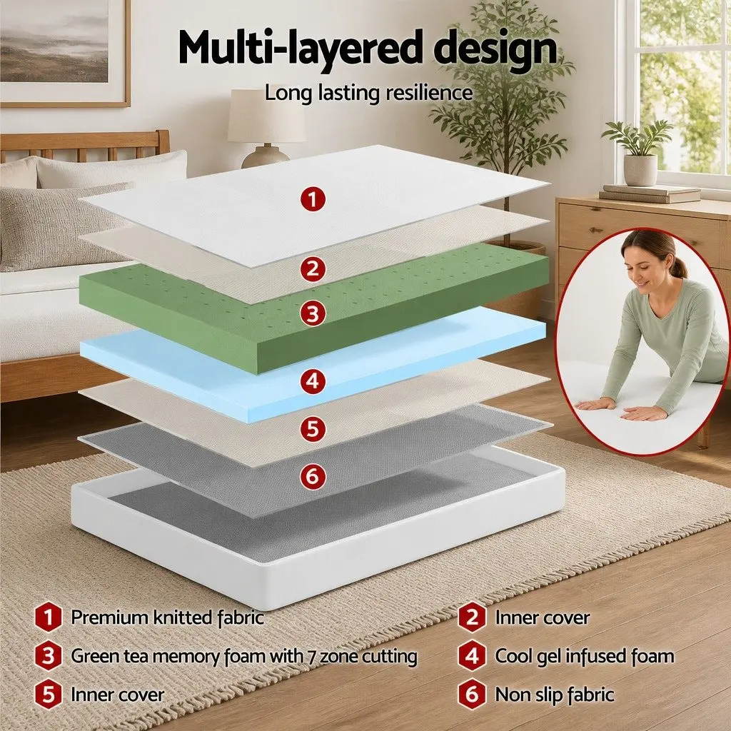 King Single Mattress Non-Spring 20cm Memory Foam White Cooling Gel Infused 7-Zone Adaptive Comfort Support