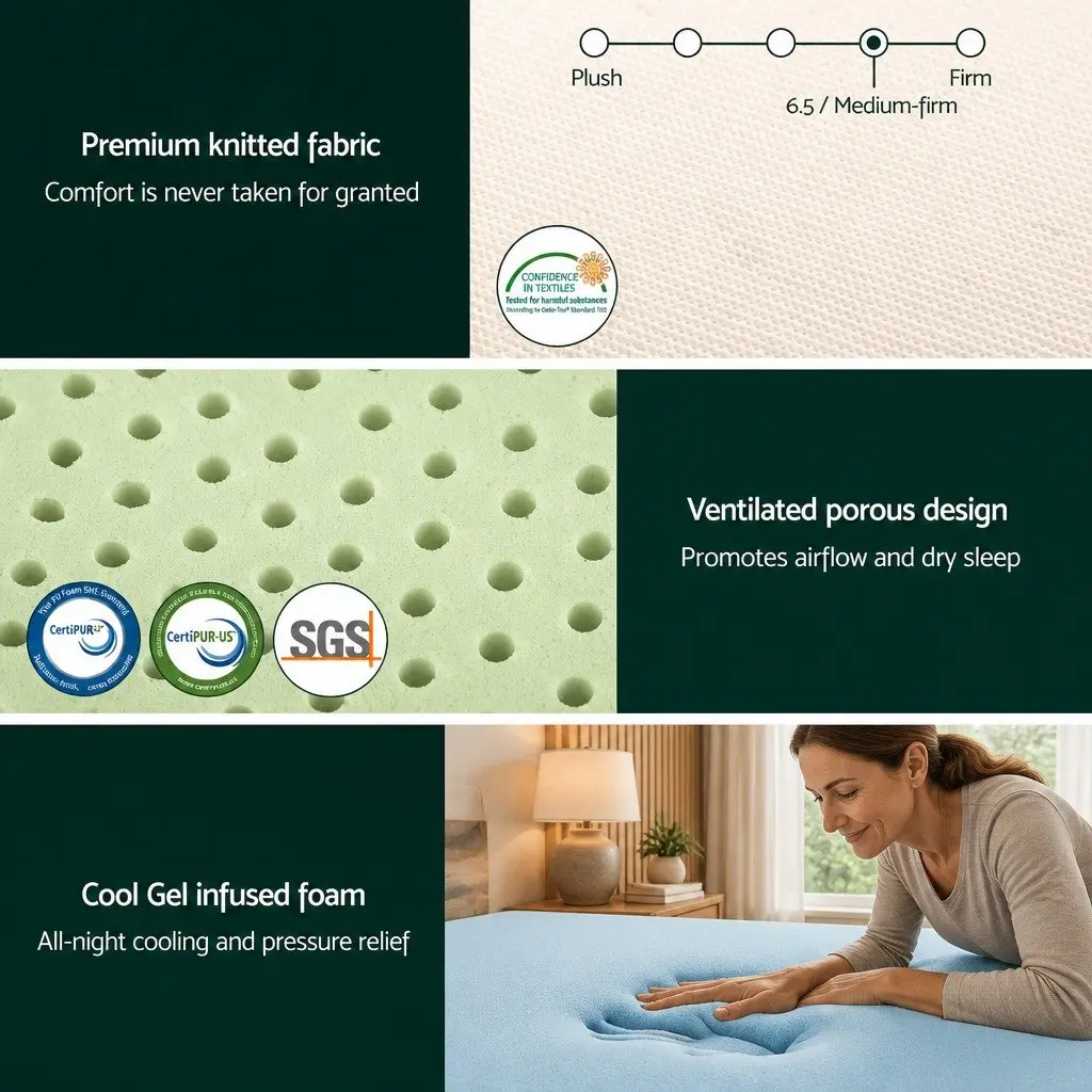 King Single Mattress Non-Spring 20cm Memory Foam White Cooling Gel Infused 7-Zone Adaptive Comfort Support