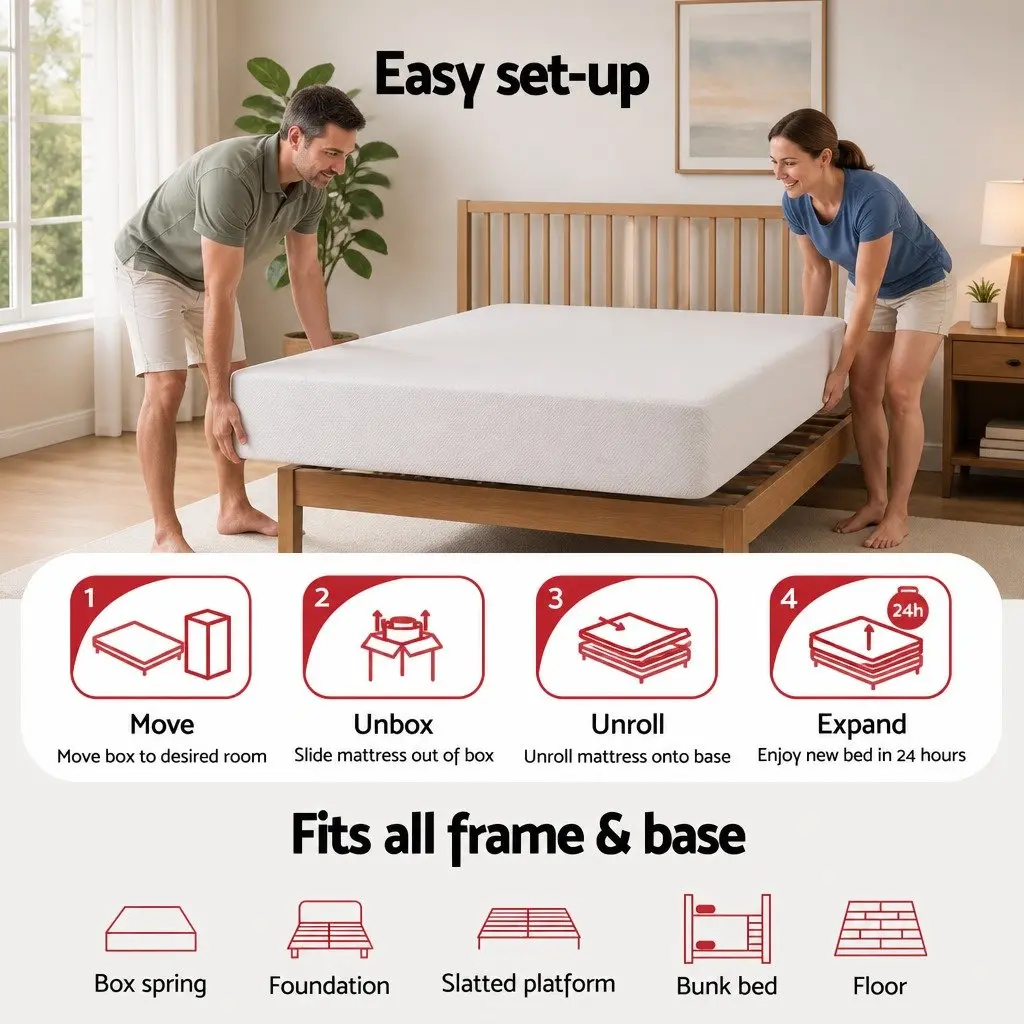 King Single Mattress Non-Spring 20cm Memory Foam White Cooling Gel Infused 7-Zone Adaptive Comfort Support