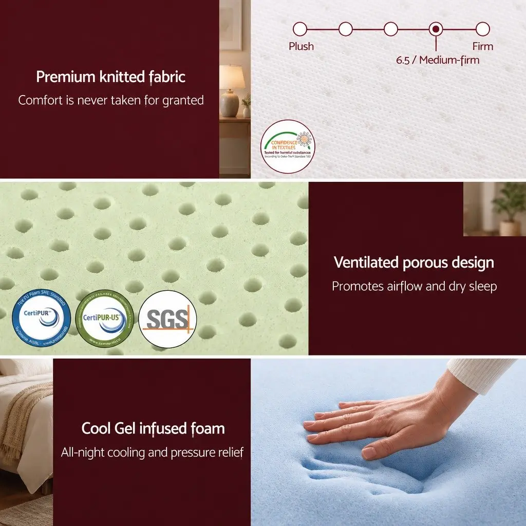 Single Memory Foam Mattress 20cm Non-Spring Medium-Firm Support Cooling Gel