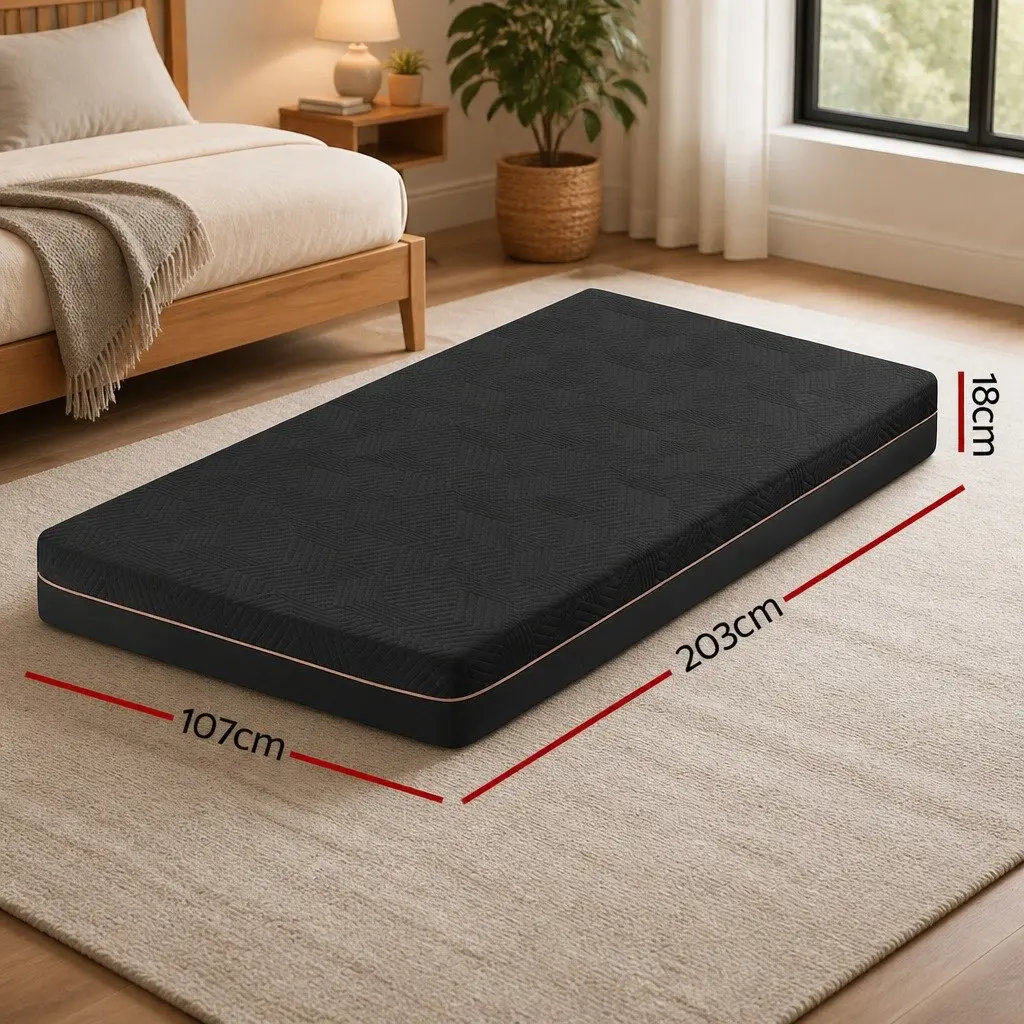 King Single Memory Foam Mattress 18cm Cooling Gel Green Tea Foam Black
