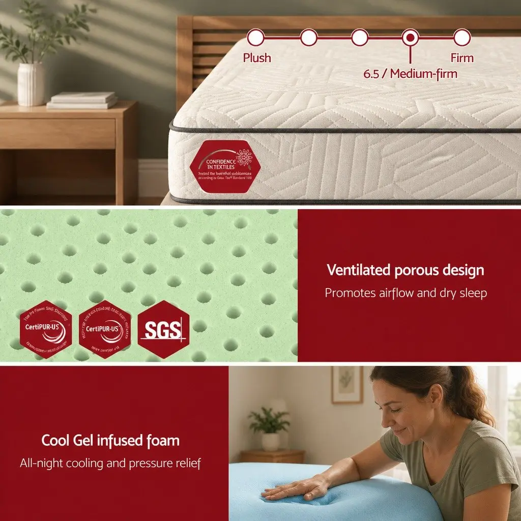 King Single Memory Foam Mattress 18cm Cooling Gel Green Tea Foam Black