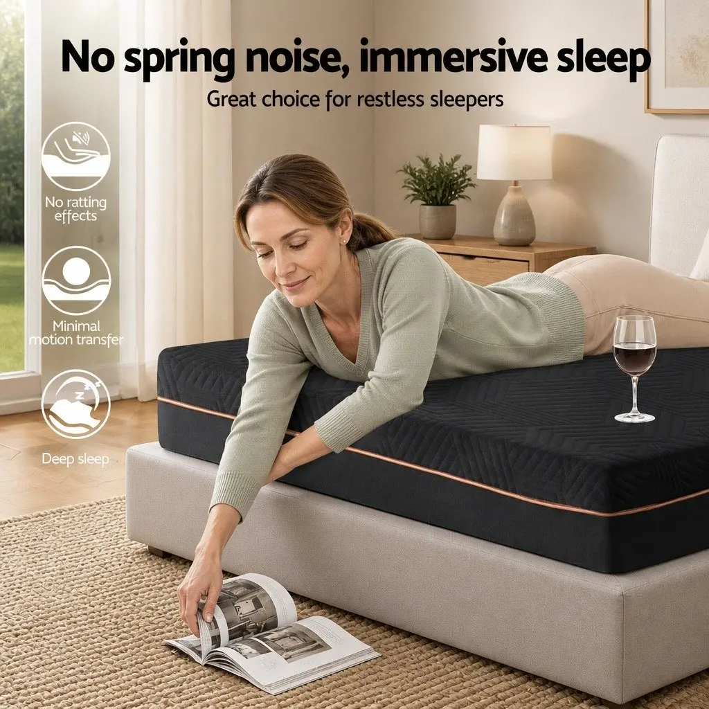 King Single Memory Foam Mattress 18cm Cooling Gel Green Tea Foam Black
