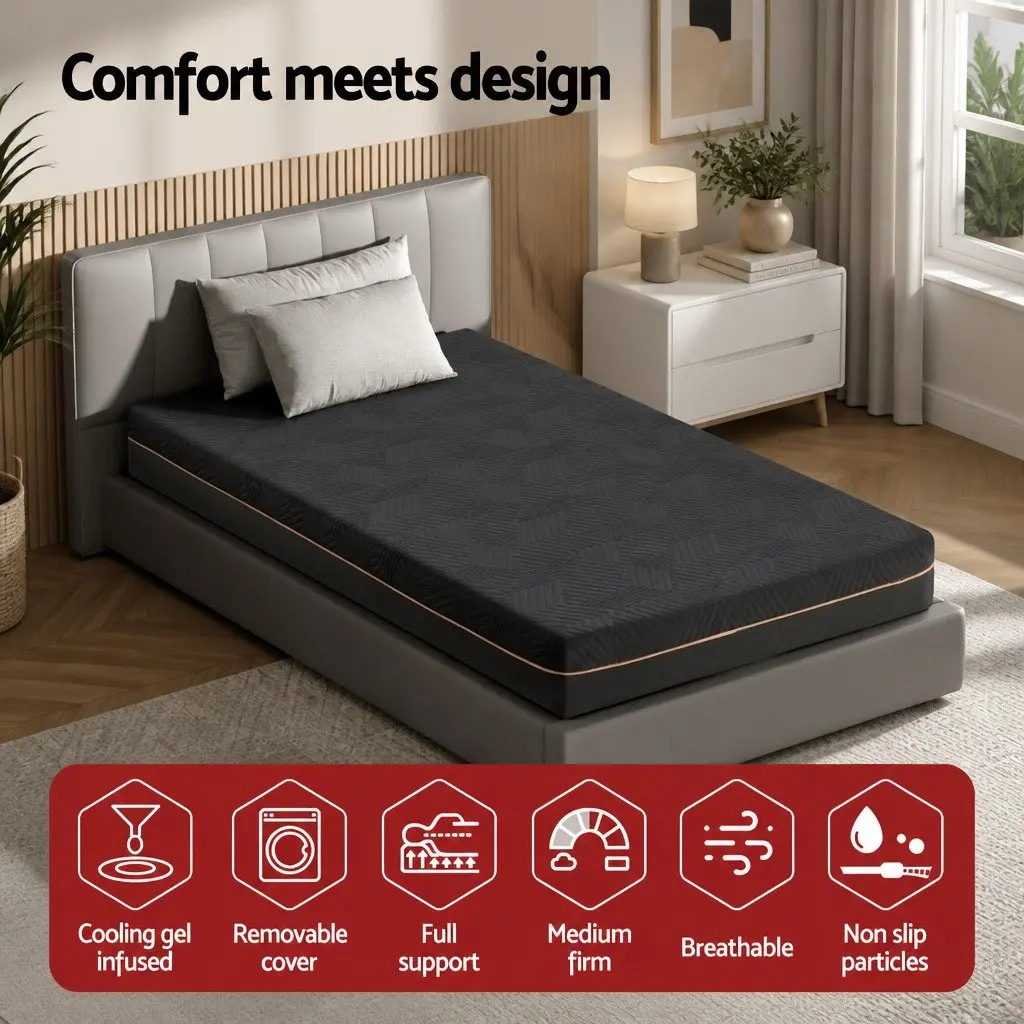 Memory Foam Mattress Non-Spring 18cm Single Bed Cool Gel Black