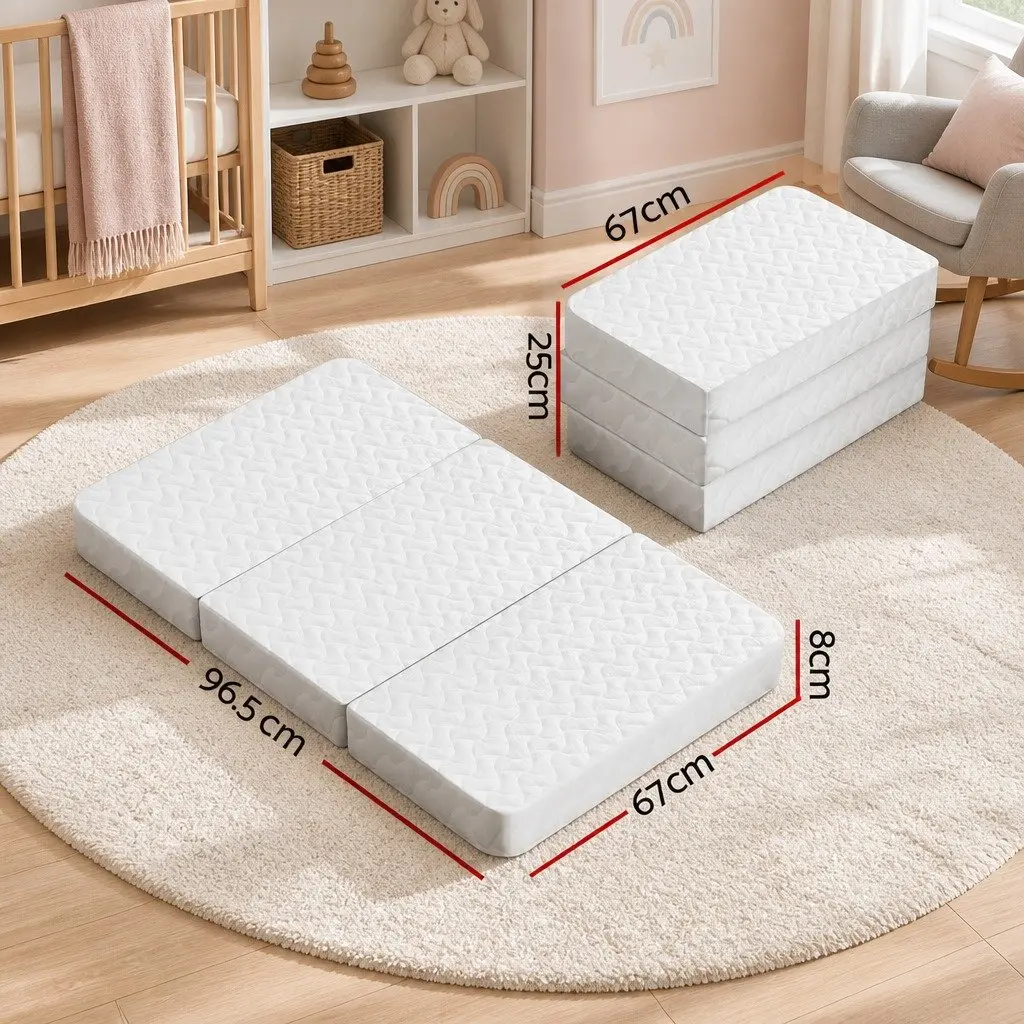 Foldable Foam Cot Mattress White 3-Fold Portable Baby Sleep Mat Lightweight