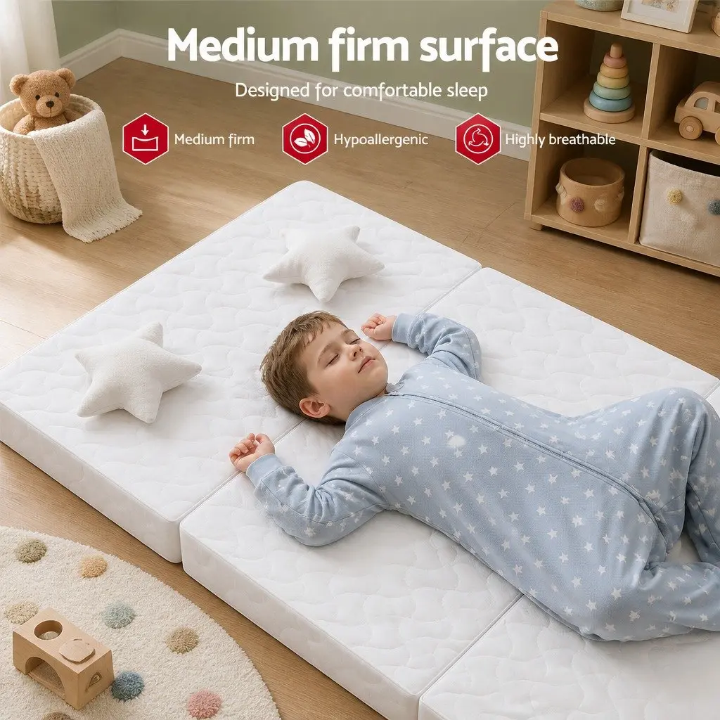 Foldable Foam Cot Mattress White 3-Fold Portable Baby Sleep Mat Lightweight