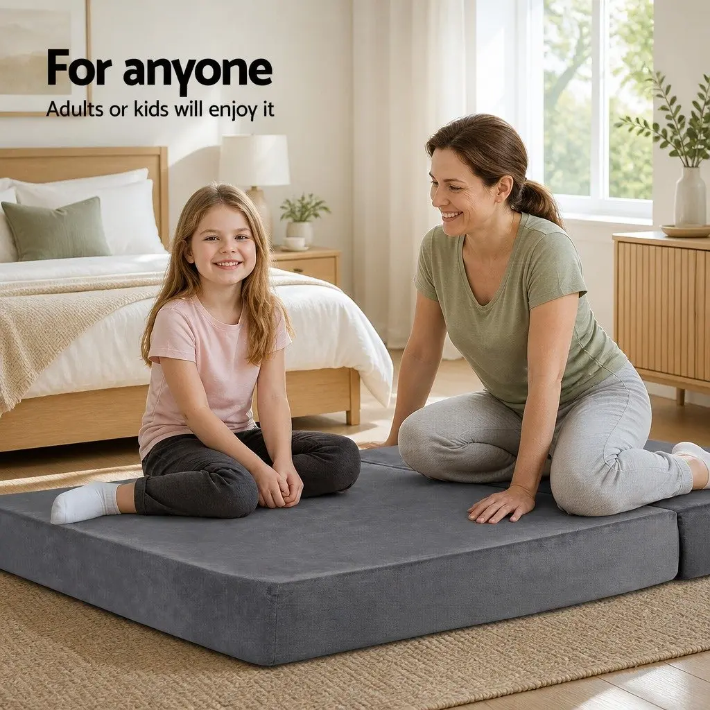 Foldable Foam Mattress Double Bed Sofa Grey Velvet 180 x 122 x 12 cm