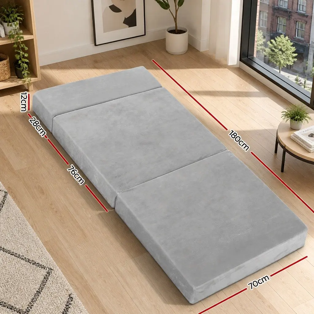 Foldable Foam Mattress Queen Size Light Grey Portable Bed Chair Sofa
