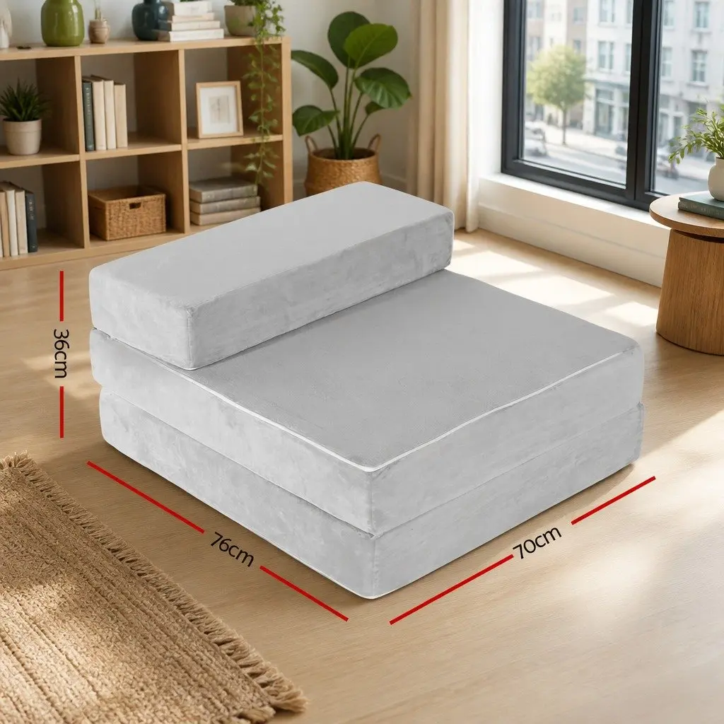 Foldable Foam Mattress Queen Size Light Grey Portable Bed Chair Sofa