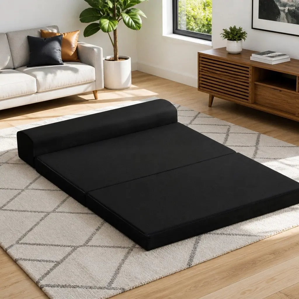 Foldable Foam Mattress Sofa Bed Double Black Convertible Guest Sleeping Mat