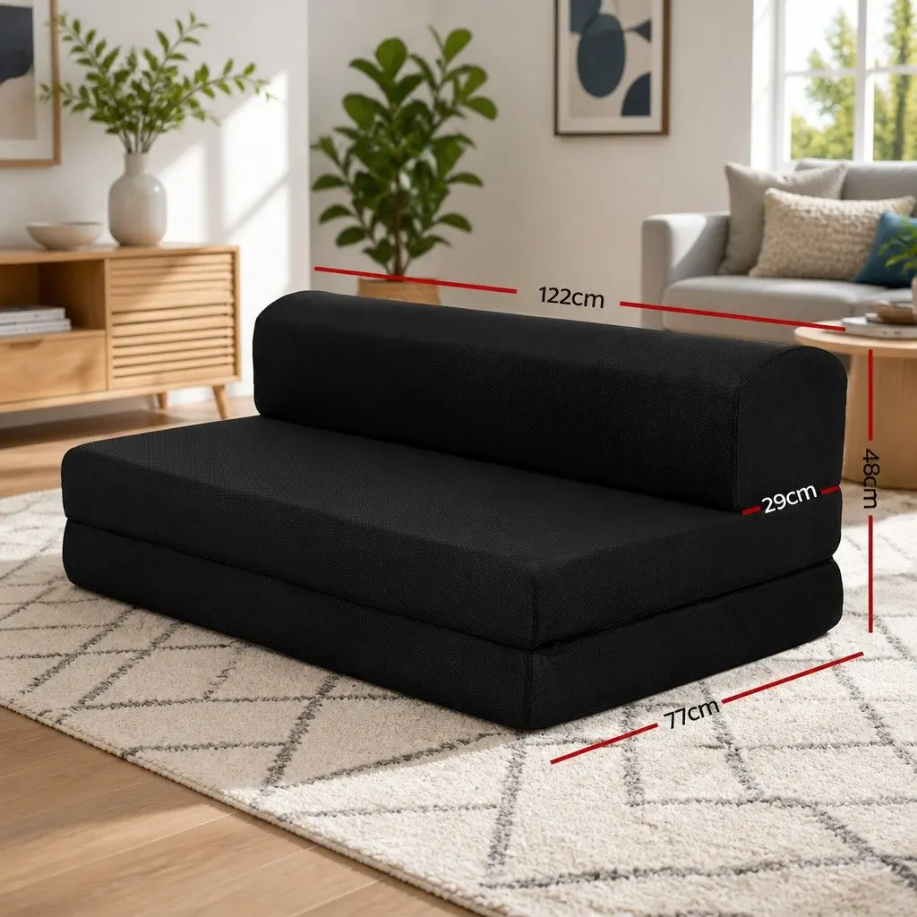 Foldable Foam Mattress Sofa Bed Double Black Convertible Guest Sleeping Mat
