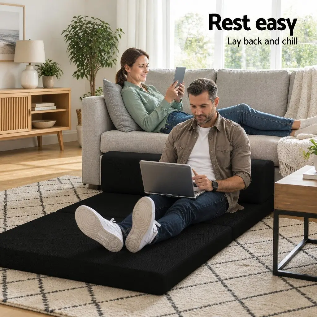 Foldable Foam Mattress Sofa Bed Double Black Convertible Guest Sleeping Mat