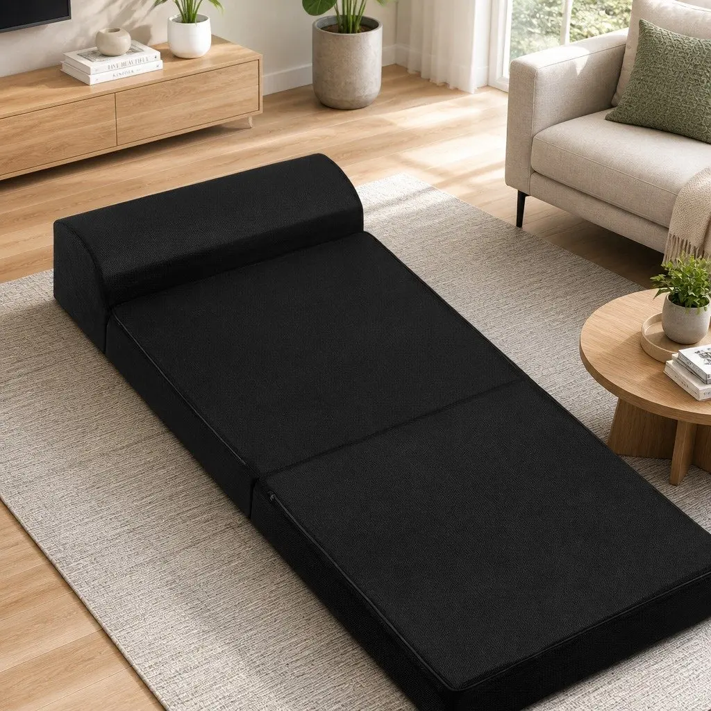 Foldable Foam Mattress Sofa Bed Black Convertible Guest Sleeping Mat Storage