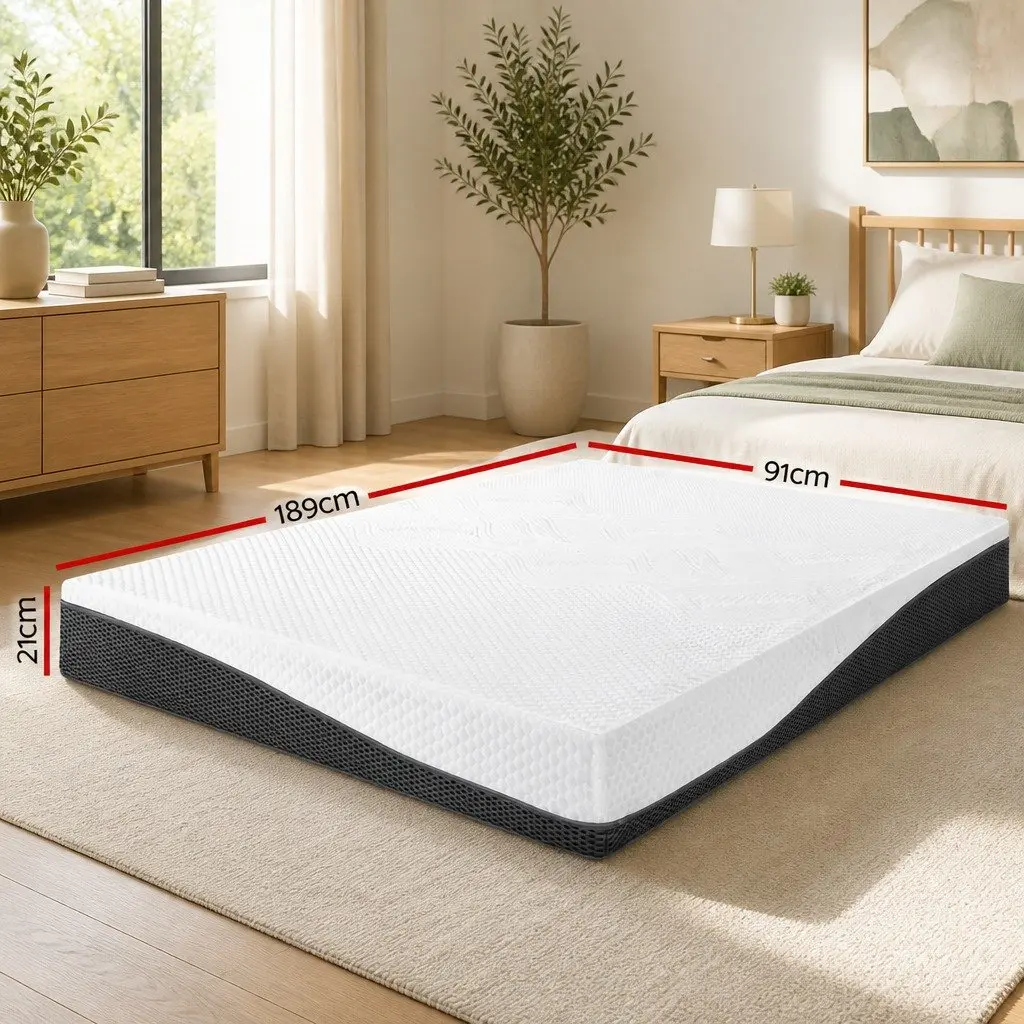 Memory Foam Mattress Single 21cm Cool Gel Pressure Relief Support White Bed