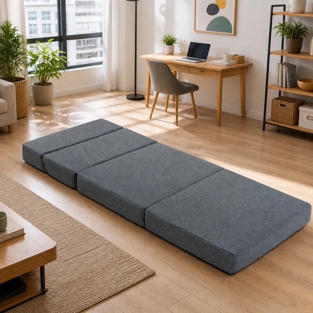 Foldable Foam Mattress Sofa Bed in Dark Grey