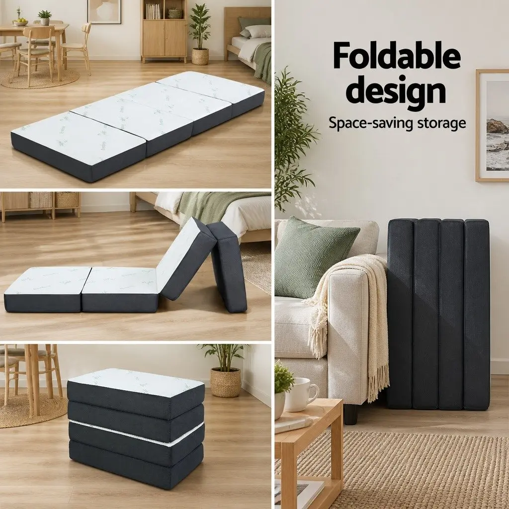 Foldable Foam Sofa Bed Mattress Grey Single Convertible Couch